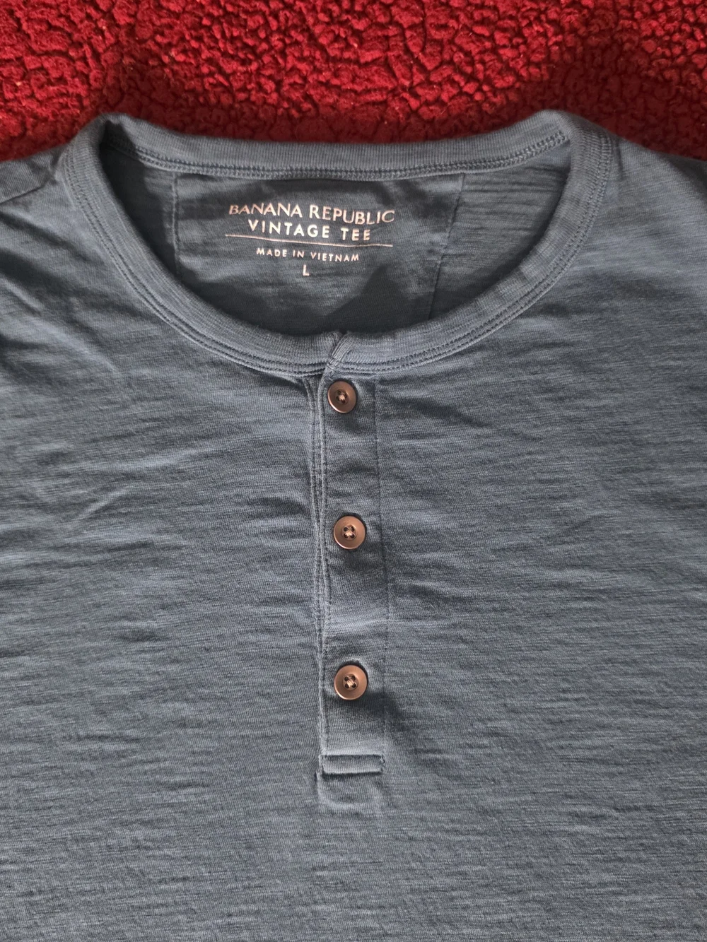 Banana Republic Men’s Slate Blue Three-Button Henley, Long Sleeve, L